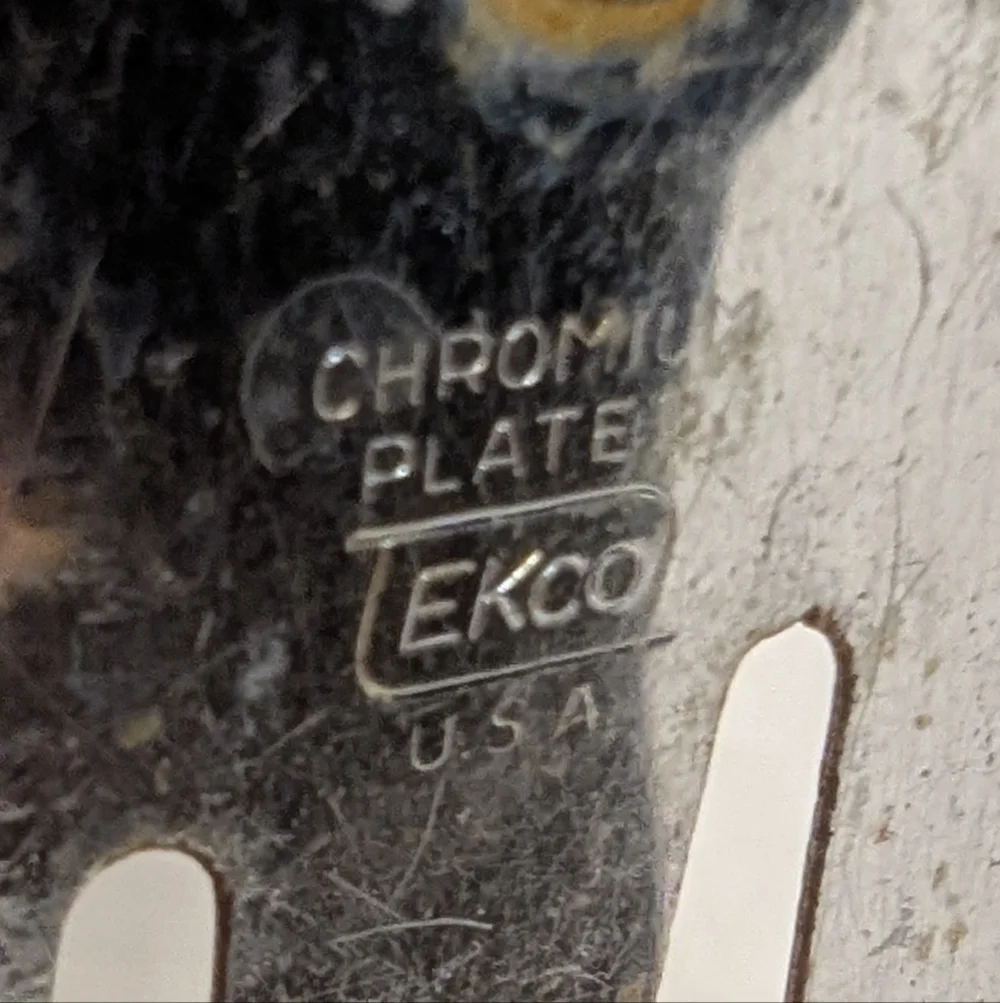 Ekco Slotted Angled Vtg Spatula Chromium Plated - Plastic White Handle 13” Long